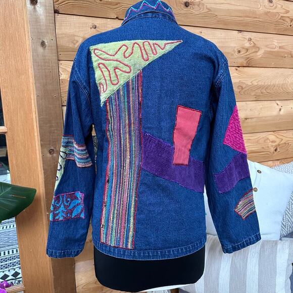 Legacy Denim Patchwork Embroidered Jacket Boho Festival Artsy Small - Picture 9 of 16